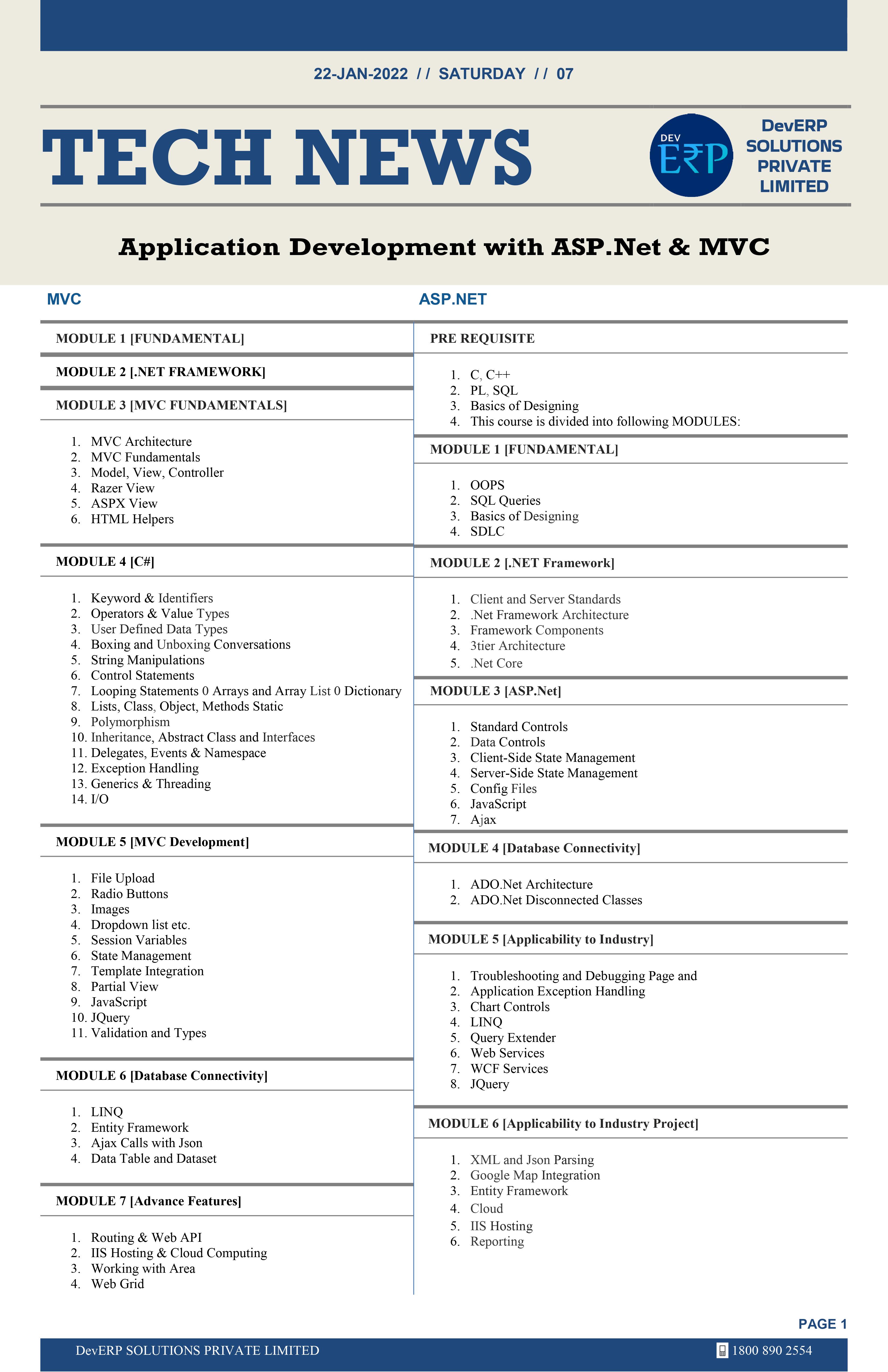 Application Development with ASP.Net & MVC.